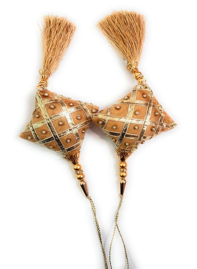 لباس ليباس فاشن، أزياء نسائية مصنوعة يدوياً، شرابة معلقة وزينة عرقية من القماش، صغيرة، ذهبية - طقم من قطعتين - Image 3